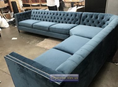 угловая мягкая мебель на заказ синего цвета